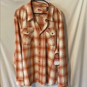 Wrangler Men's Plaid Button Up Shirt - Orange and Cream